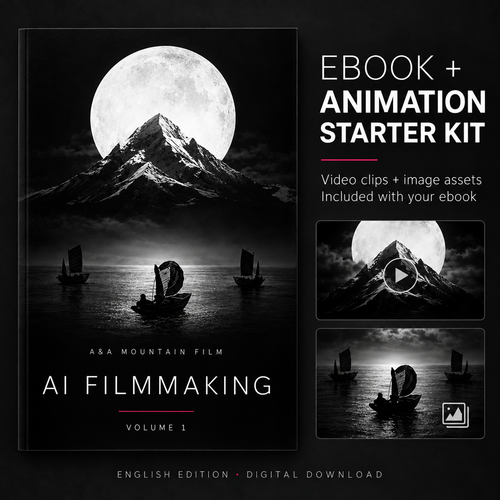 A&A Mountain Film AI Content Creator Business Kit Vol. 1 ebook cover – Higgsfield, Magnific and AI filmmaking